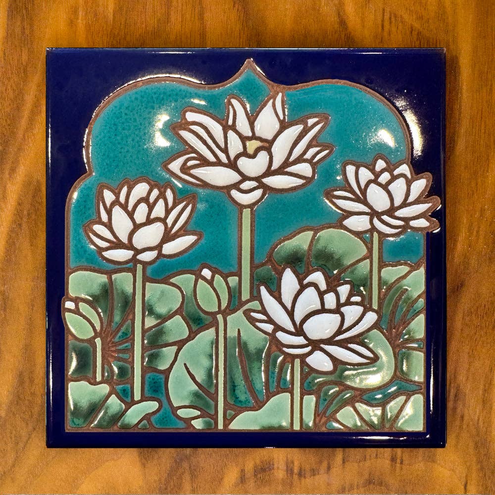 Lotus Field Hand Glazed Art Tile Trivet