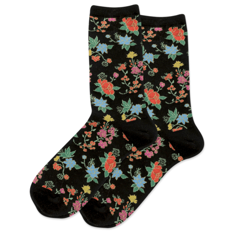 Socks: Women's - Asian Floral Black