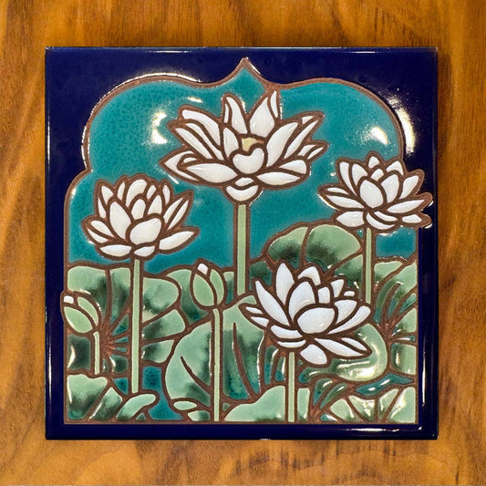 Lotus Field Hand Glazed Art Tile Trivet