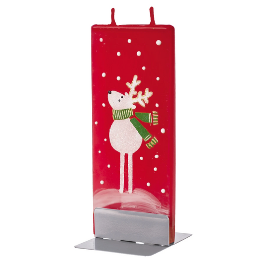 Candle - Reindeer with Scarf, Red Background