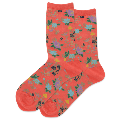 Socks: Women's - Asian Floral Coral